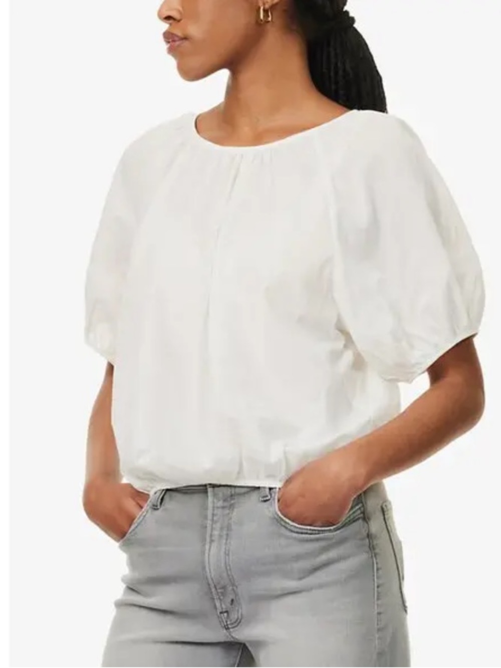 MOTHER White Cotton-Poplin Puff Sleeve Top